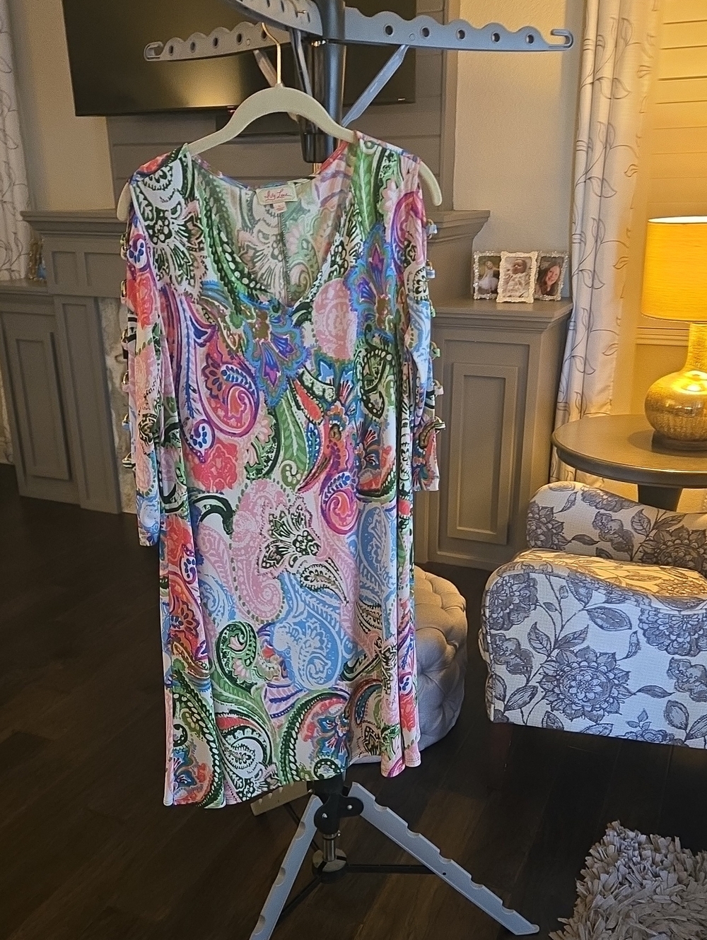 Paisley Scoop-Neck Midi Dress — Pink, Green & Blue